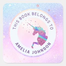 Unicorn Iridescent Pink Blau dieses Buch gehört zu Quadratischer Aufkleber
