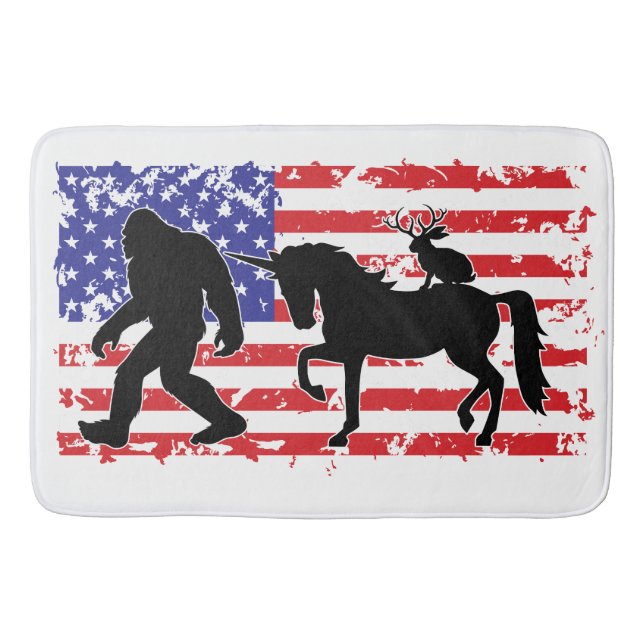 Unicorn, Jackalope, Bigfoot and the American Flag Badematte (Vorderseite)