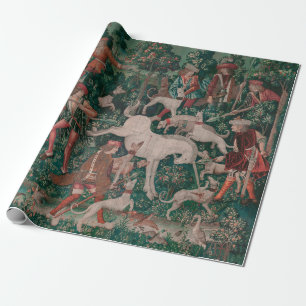 Unicorn Jagd Mittelalterliche Kunst - Unicorn Vert Geschenkpapier