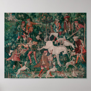 Unicorn Jagd mittelalterliche Kunst, Unicorn verte Poster
