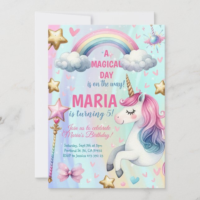 Unicorn Jour magique Anniversaire Fête Invitation (Devant)