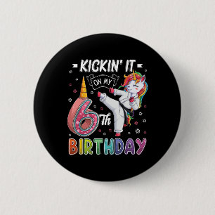 Unicorn Karate 6. Geburtstag Sechs 6 Jahre alter T Button