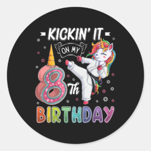 Unicorn Karate 8. Geburtstag 8 Jahre alter Taek Runder Aufkleber