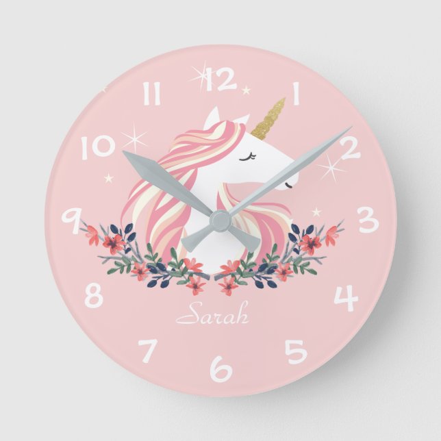 Unicorn Kids Nursery Wall Clock Runde Wanduhr (Vorderseite)