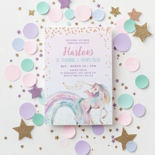 Unicorn Kids Pastel Rainbow Geburtstag Einladung