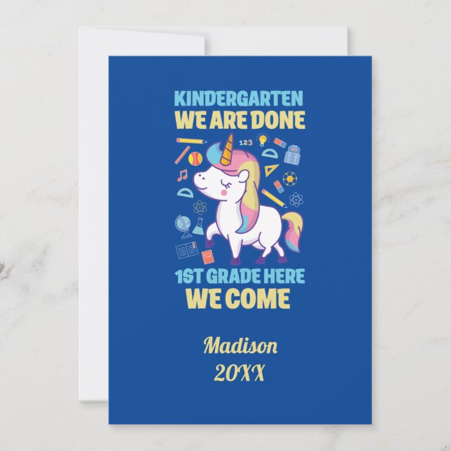 Unicorn Kindergarten Abschluss 1. Klasse Einladung (Vorderseite)