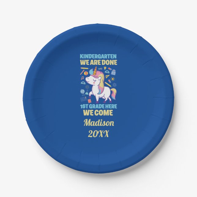 Unicorn Kindergarten Abschluss 1. Klasse Pappteller (Vorderseite)