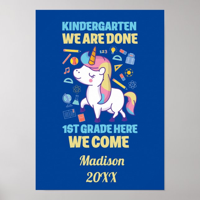 Unicorn Kindergarten Abschluss 1. Klasse Poster (Vorne)