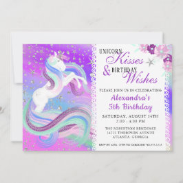 Unicorn Kisses Birthday wünscht Silberstars Lila
