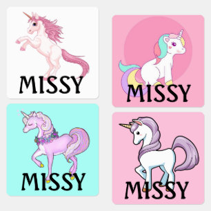 Unicorn Kleines Mädcheneisen auf Etiketten NAME