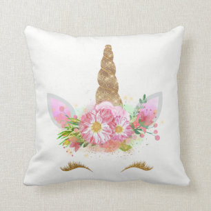 Unicorn Lächeln Pink Rose Gold Blume Spar Kissen