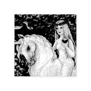 UNICORN, LADY GODIVA, GARTEN DER EDEN RUBBER-BRIEF GUMMISTEMPEL