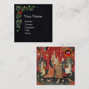 UNICORN,LADY PLAYORGAN,GEMSTONE MONOGRAM Black Quadratische Visitenkarte