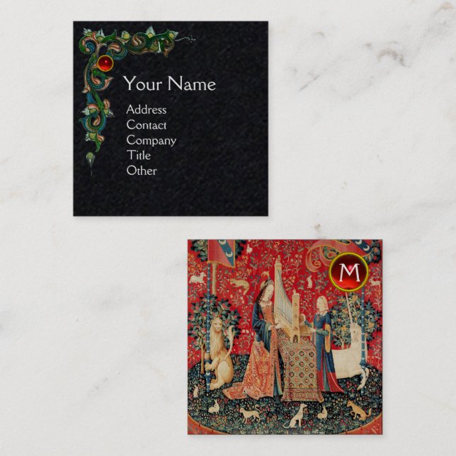 UNICORN,LADY PLAYORGAN,GEMSTONE MONOGRAM Black Quadratische Visitenkarte (Vorne/Hinten)