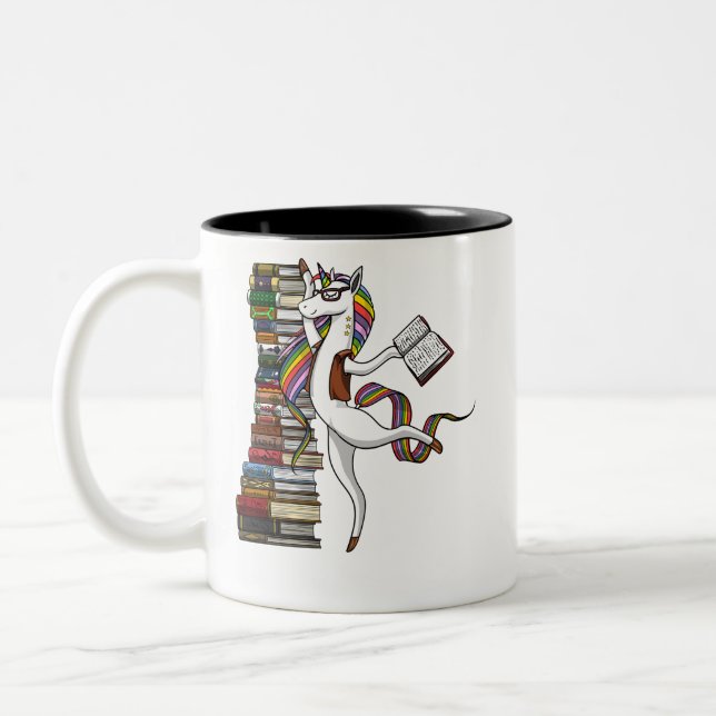 Unicorn Librarian Magical Book Reading Nerd Zweifarbige Tasse (Links)