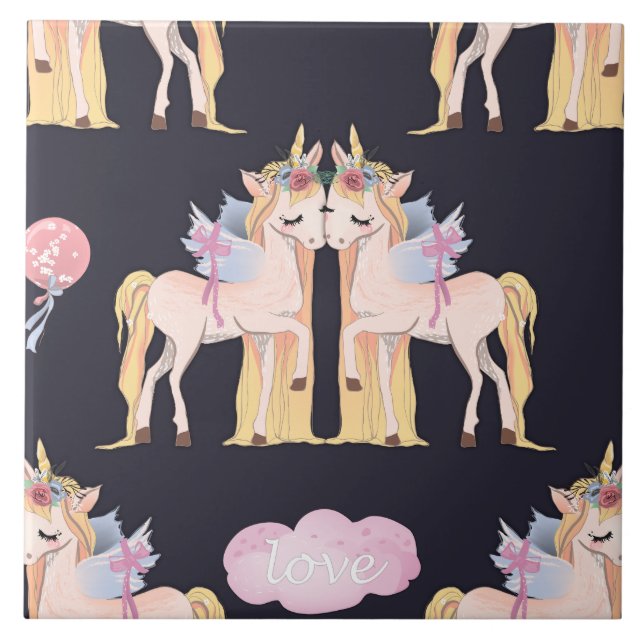 Unicorn Liebe Blue Fliese (Vorderseite)
