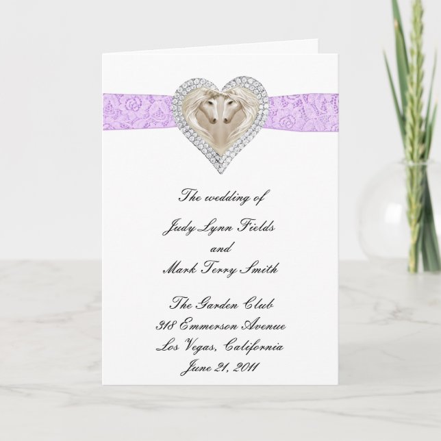 Unicorn Lila Lace Wedding Program Card Programm (Vorderseite)