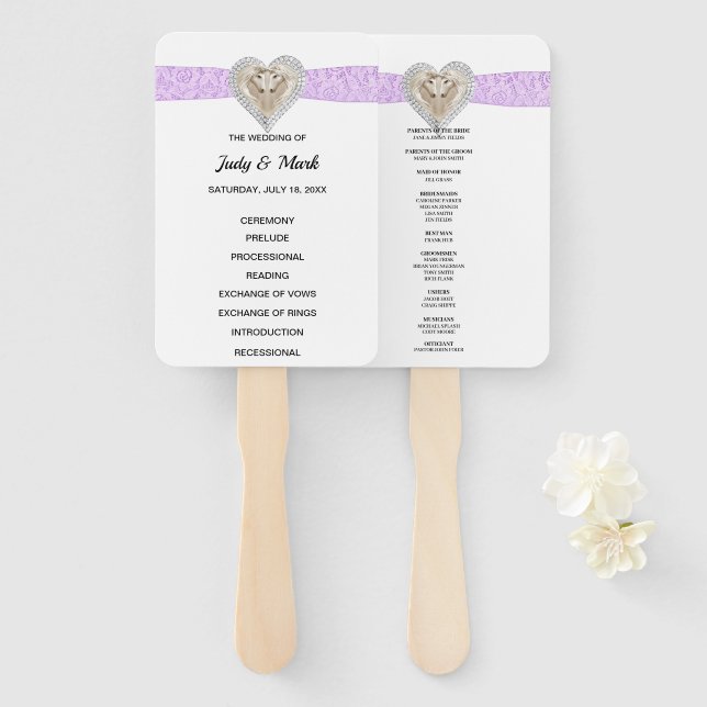Unicorn Lila Lace Wedding Program Fans Fächer (Vorne und Hinten)