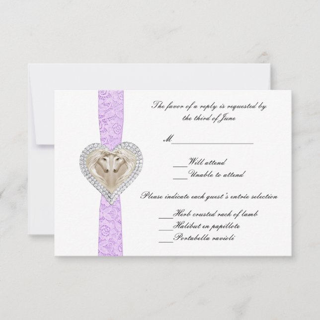 Unicorn Lila Lace Wedding Response Card RSVP Karte (Vorderseite)