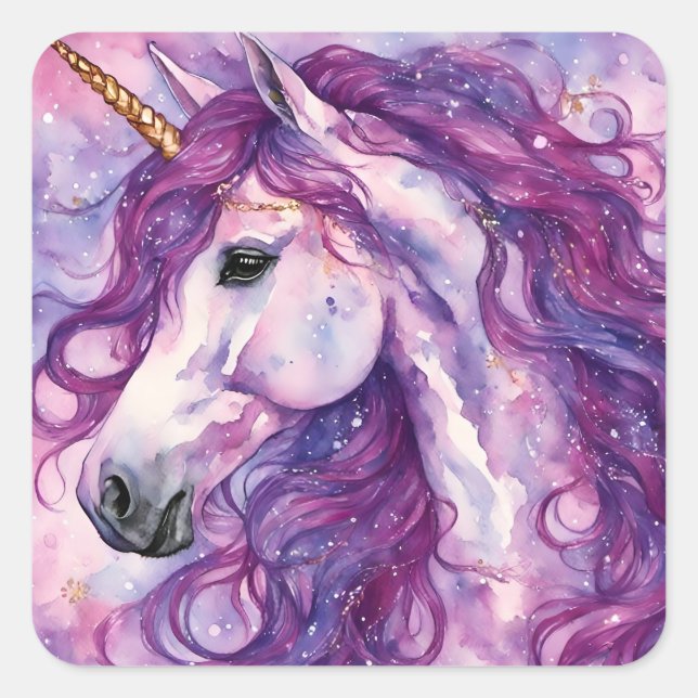 Unicorn Lila Mane Quadratischer Aufkleber (Vorderseite)