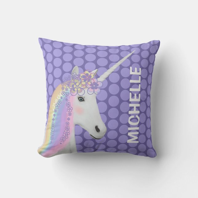 Unicorn-lila Polka-Pastellpunkte Kissen (Vorderseite)