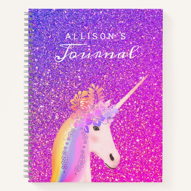 Unicorn Lila rosa Glitzer Skriptname Journal Notizbuch (Vorderseite)