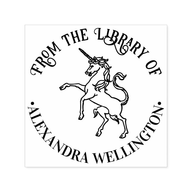 Unicorn Line Art "From the Library" Buchname Permastempel (Design)