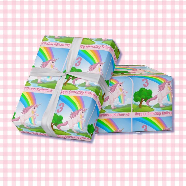 Unicorn Little Girl's Birthday Age & Name Gift Geschenkpapier (Von Creator hochgeladen)