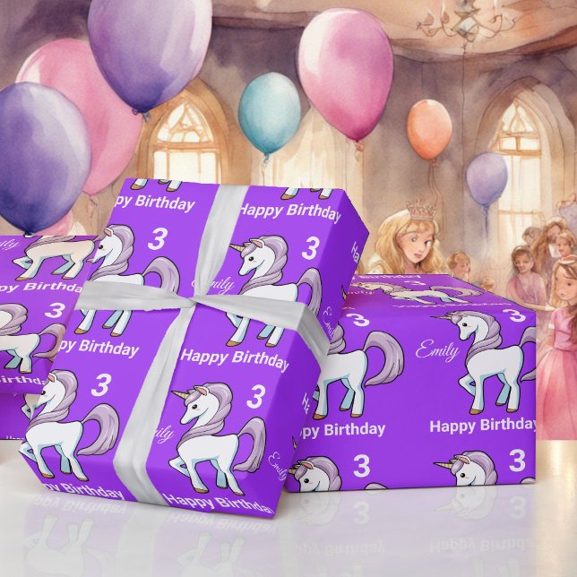 UNICORN Little Girl's Personalize Name Birthday Geschenkpapier (Von Creator hochgeladen)