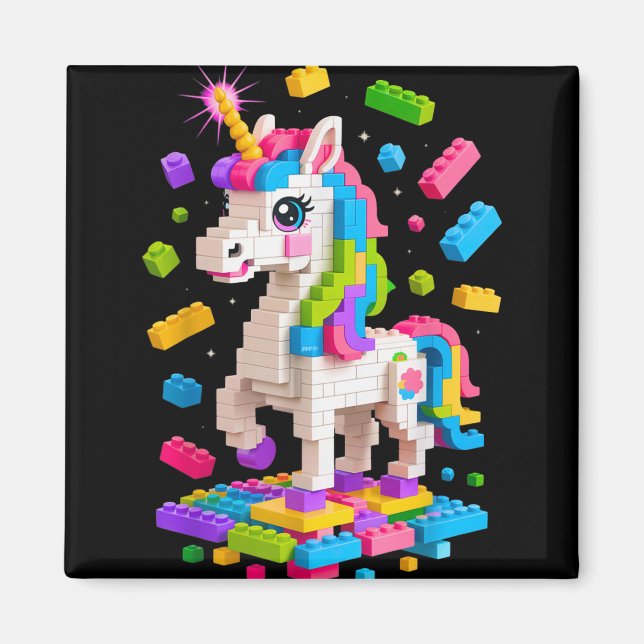 Unicorn Lover Master Builder Gebäude Bricks Block Magnet (Vorne)