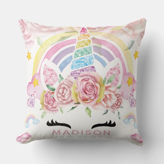 Unicorn Luxury Glitzer Rainbow Kissen (Vorderseite)