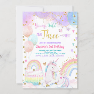 Unicorn Magical 3. Geburtstag Party Pastel Rainbow Einladung
