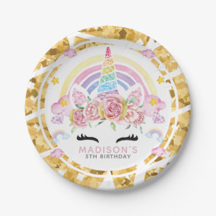 Unicorn Magical Birthday Gold Pappteller