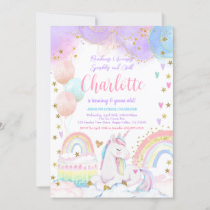Unicorn Magical Birthday Party Girl Pastel Rainbow Einladung