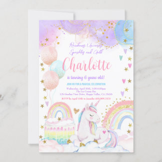 Unicorn Magical Birthday Party Girl Pastel Rainbow Einladung