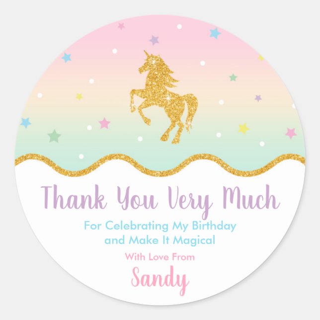 Unicorn Magical Birthday Party Gunst Sticker (Vorderseite)