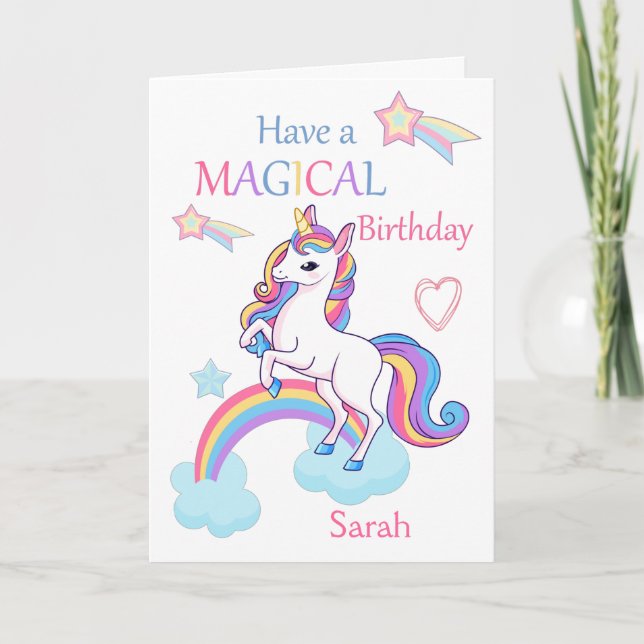 Unicorn Magical Birthday Pink Karte (Vorderseite)