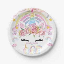 Unicorn Magical First Birthday Floral Pappteller