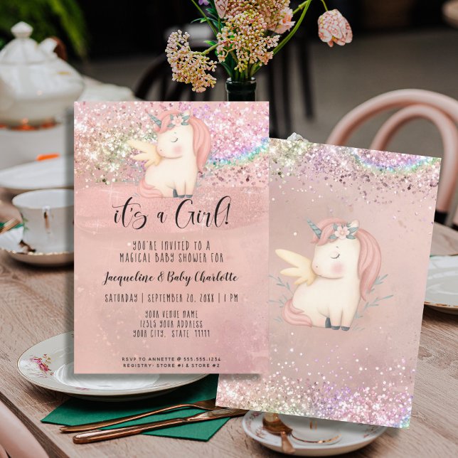 Unicorn Magical Rainbow Glitzer Girl Baby Shower Einladung (Von Creator hochgeladen)