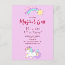 Unicorn magie girly 1er anniversaire invitation fê