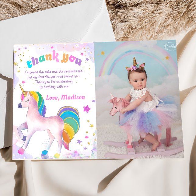 Unicorn Magique Anniversaire Photo Carte de remerc (Créateur téléchargé)