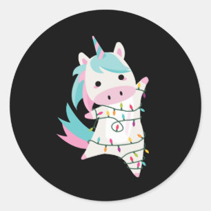 Unicorn Magische Weihnachtsweih Lichter Sweet Pink Runder Aufkleber