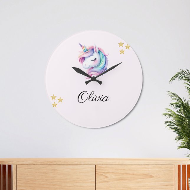Unicorn Magisches Niedliches Wasser Große Wanduhr (Von Creator hochgeladen)