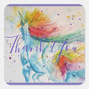 Unicorn Malerei Vielen Dank Wasserfarbe Kunst Quadratischer Aufkleber