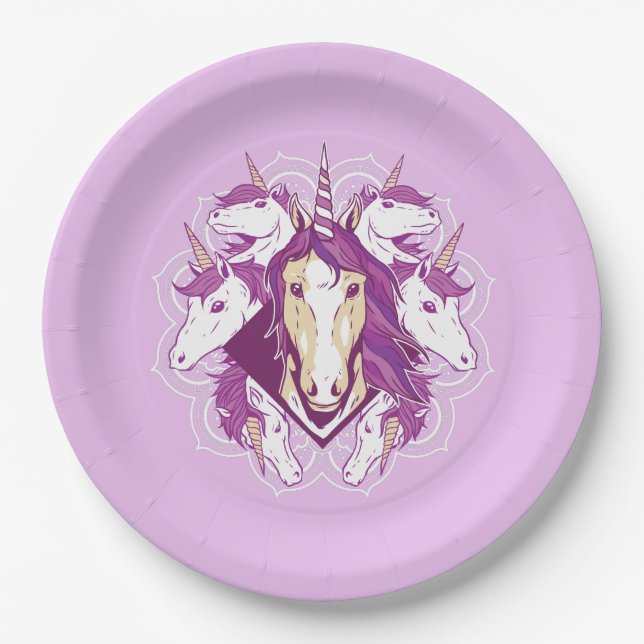 Unicorn Mandala Pappteller (Vorderseite)