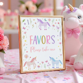 Unicorn Meadow Pink Pastel Birthday Favor Sign Poster