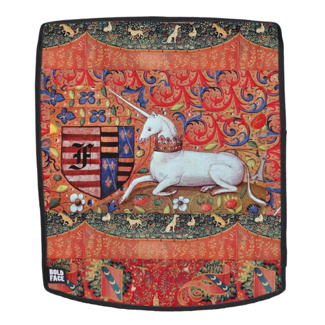 UNICORN,MEDIEVALISCHE FANTASIE-BLUME,FLORALMONOGRA RUCKSACK (Abnehmbare Front)