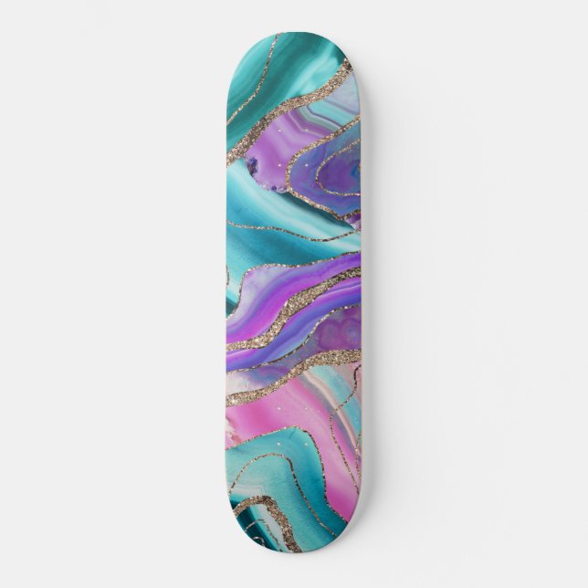 Unicorn Mermaid Agate Glitter Glam #1 #marble Skateboard (Vorderseite)