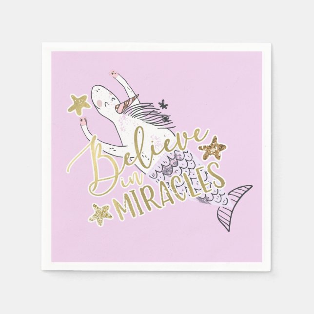 Unicorn Mermaid Moderne Trendy Glauben an Wunder Serviette (Vorderseite)