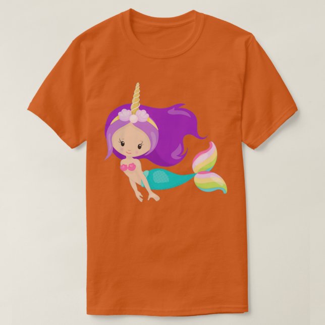 Unicorn Mermaid Niedlich Mermaid Lila Hair Muschel T-Shirt (Design vorne)
